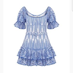 Charo Ruiz Ibiza- Jean Eyelet Mini Dress Blue & White, Like New *Accepting Offer